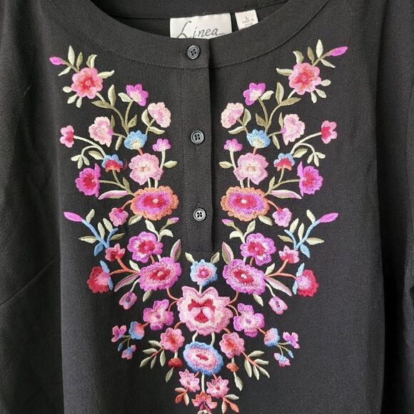 Linea by Louis dell'olio embroidery tunic style blouse bohemian - Picture 2 of 11